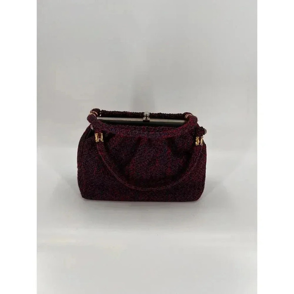 Vintage 50's Wool Red/Blue Tweed Handbag Double Handle Snap Clasp 8" X 12" x 4" - Picture 5 of 13